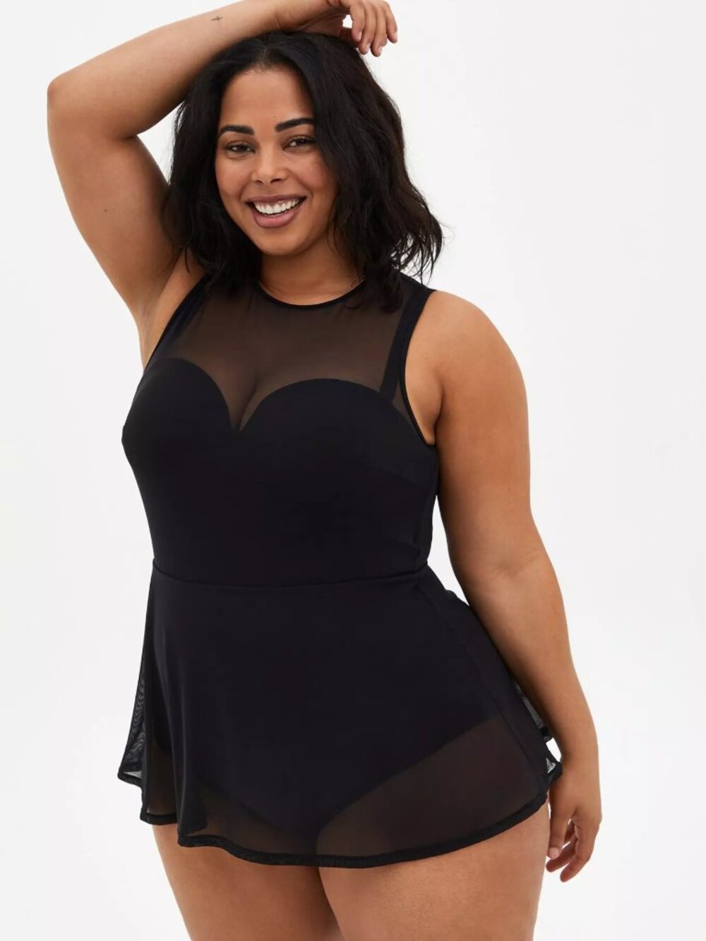 Torrid Underwire Short Mesh Overlay Swim Dress With Brief